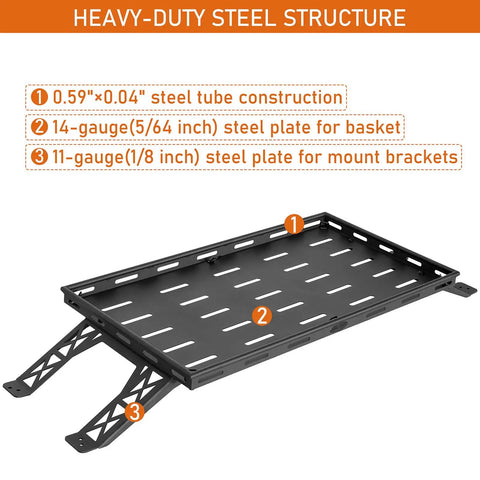 Rear Trunk Cargo Rack Basket Tray For Jeep Wrangler JK 2007 To 2026 Four Door Hardtops Heavy Duty Steel Shelf construction details