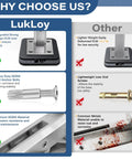 Comparison chart showing benefits of 4 Pack Heavy Duty T304 Stainless Steel Square Glass Railing Spigots Frameless Clamp Brackets