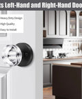 Two Pack Glass Black Dummy Door Knobs With Crystal Clear Interior Trim, installed on a kitchen door, view from side.