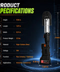 Heavy Duty 18V Cordless Copper Crimper With 24KN Force specifications showing height, length, and material details in high-carbon steel.