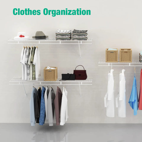 2 Pack Wall Mounted Closet Shelves 4 Foot X 12 Inch Steel Wire Shelving Kit With Rust Resistant Coating For Heavy Duty Storage And Kicking Clutter To The Curb Today For Quick No Fuss Setup with clothes and accessories.