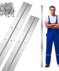 Real Deal Heavy Duty 72 Inch Stainless Steel Piano Hinges Built Tough Continuous Gate Hinges For Shop Workbenches And Outdoor Fences Comes With Full Screw Kit Easy Install with installed screws.