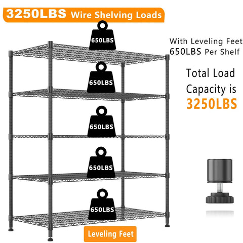 Five Tier Wire Shelving With Wheels Heavy Duty Height Adjustable Metal Storage Rack Commercial Grade Steel Utility Shelf For Kitchen Garage Pantry Organization 24 By 48 By 82 Inches Built Like A Tank