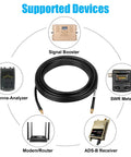 SMA Male To SMA Female Coax Cable 10 Ft RG58 Extension with supported devices for SDR equipment, ham radio, LTE, GPS setup