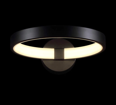 12.25 Inch Black Dimmable Integrated LED Wall Sconce For Living Room Bedroom Hallway Sleek Modern Metal Fixture Minimalist Halo Lamp