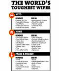 Heavy Duty Fiber Weave Cleaning Wipes 8x7 Inches 40 Count Multipurpose Grime Buster usage chart for auto, home, and projects