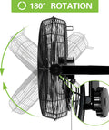 Heavy Duty 4300 CFM 18-Inch Industrial Wall Fan with 180° rotation and high velocity mount, side view close-up.