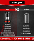 Comparison of lug nut remover with 22mm CR-MO socket versus 19mm S2 socket, highlighting quality differences and features.