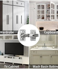 Cabinet Hinge Repair Plate Kit With Stainless Steel Fixing Plates For Cupboard Doors, Rust Resistant, No Sweat Install shown in use on various cabinets