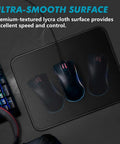 11 X 8.7 Inch Mouse Pad With Stitched Edges And Non Slip Base shown on desk with computer mouse on top.