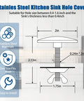 Stainless Steel Kitchen Sink Hole Cover Plugs 2 inch size for standard counter openings, water resistant design.