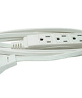 SlimLine Indoor Flat Extension Cord 8 Ft With Right Angle Plug, 16 Gauge, Three Grounded Outlets, 125 Volt, White for home use