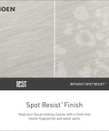 Comparison of brushed nickel finish with and without Spot Resist, showing resistance to fingerprints and water spots.