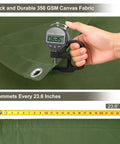 Heavy Duty Canvas Tarp 6x8 Feet With Rustproof Grommets 12 Oz Water Resistant Canvas UV Resistant shown with thickness gauge and grommet