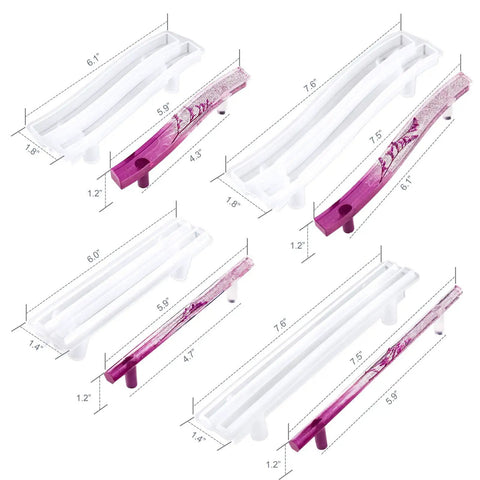 Top Shelf Four Pair Epoxy Resin Silicone Molds For Custom Bar Pull Handles And Cabinet Hardware, various sizes, reusable silicone forms.