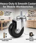 Pro Grade 3 Inch Heavy Duty Retractable Casters Roll Like Butter With 1100 Lb Load Capacity for mobile workbenches with 360° rotation.