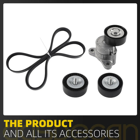 Top Rated Drive Belt Tensioner Idler Pulley Serpentine Kit For Dodge Journey 09-17, includes tensioner, pulleys, and belt.
