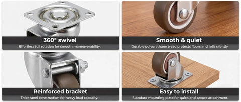 Nailed It 4 Pack Small 1 Inch Tpe Caster Wheels Featuring Rock Solid Plate Mount Design And Smooth Quiet 360 Swivel Action For Furniture Carts And Workbenches You Gonna Love close-up of smooth rolling action and reinforced bracket.