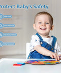 Child playing safely with toys, showcasing Real Solid Baby Proof Corner Protectors And Clear Edge Guards With Super Sticky Backing.