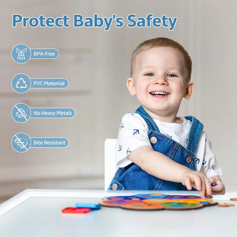 Child playing safely with toys, showcasing Real Solid Baby Proof Corner Protectors And Clear Edge Guards With Super Sticky Backing.