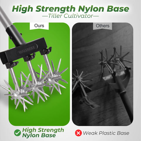 Rotary Cultivator Garden Tool With Long Handle For Easy Clod Breaking And Seedbed Prep Adjustable Hand Tiller Manual Soil Crusher.