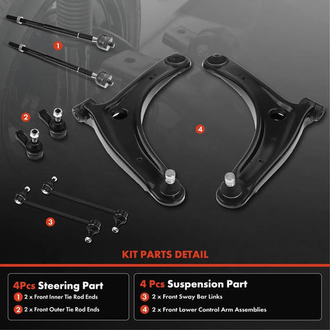 Front Steering Suspension Kit 8 Piece Beef Up Your Ride for Mitsubishi Outlander 2007-2017 and Lancer 2009-2013, parts overview