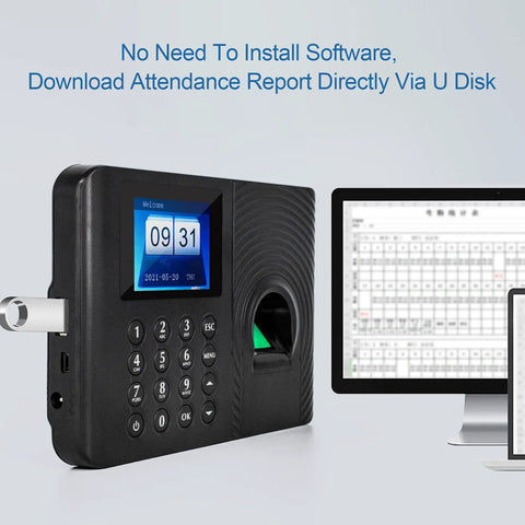 Biometric Fingerprint Time Clock For Employees With No Monthly Fees, Fast In And Out System For Small Biz, USB export on screen