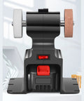 Ultimate 18v Cordless Grinder With Dual Wheels For Sanding Polishing And Deburring, compact bench tool with protective shield.