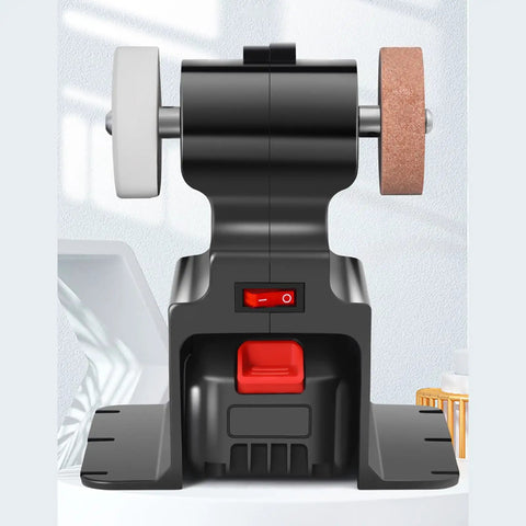 Ultimate 18v Cordless Grinder With Dual Wheels For Sanding Polishing And Deburring, compact bench tool with protective shield.