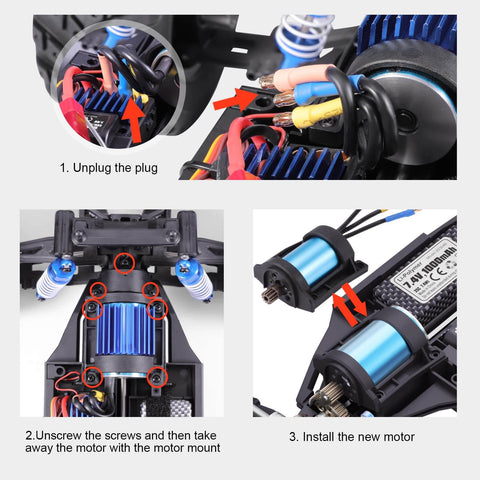 Installation steps for Brushless Motor With Pinion for 1/12 Scale RC Car 903A Spare Parts Set 90209 90212 Replacement Upgrade