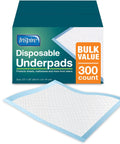 Super Absorbent Disposable Underpads And Incontinence Bed Pads 23 X 36 Inch, 300 count bulk package, moisture locking sheets.