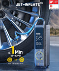Fast Inflate Portable Tire Inflator With 150 PSI Cordless Power And LED Dual Screen inflating car tire outdoors