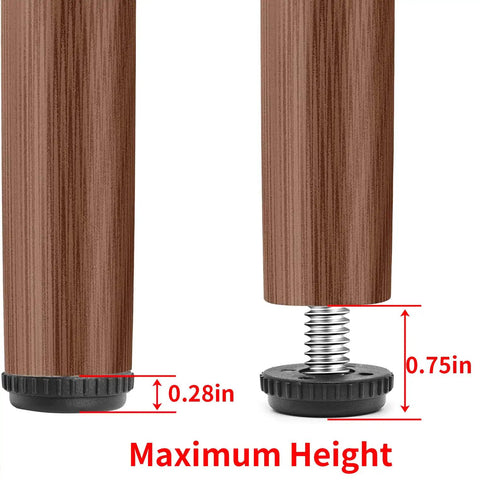 Built Tough Adjustable Furniture Leveler Feet Crafted From Rust Resistant 304 Stainless Steel showing height adjustment measurements.