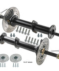 Badass Heavy Duty Rear Axle Kit For Go Kart And Dolly With 48 Volt 1000 Watt Brushless Motor and Speed Controller Plug And Play Setup For Mini Bike And Drift Trike DIY, featuring two black axles with disc brakes and mounting hardware.