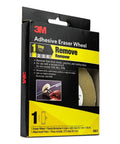 Box of 3M Adhesive Eraser Wheel for drills, includes remover wheel visible through packaging.