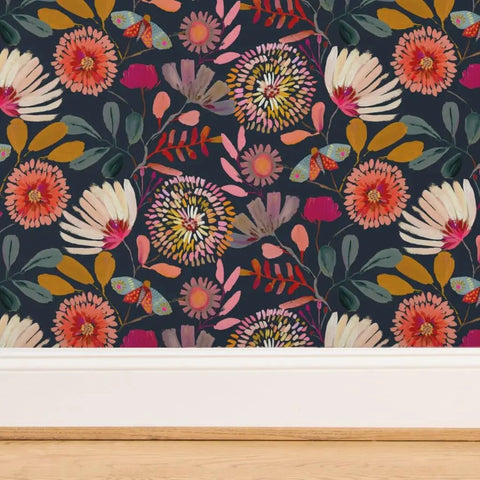 Custom Printed Colorful Blue Floral Vinyl Wallcovering Featuring Subtle Leather Texture Paste Apply Built Tough Commercial Grade Decor Roll For Offices Hotels And Restaurant Spaces Certified Favorite in vibrant floral design.