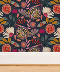 Custom Printed Blue Floral Wallpaper Matte Linen Texture PVC-Free Type II Heavy Duty Pro Grade Wall Covering with vibrant floral design.