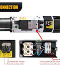 Connection details for Pro Grade 9Kw Automatic Tool Change Spindle Motor For Woodworking Cnc Routers with wiring and air inlets.