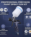 Professional Grade Hvlp Paint Spray Gun Kit With 600Ml Reusable Cup And 1Point3Mm Nozzle For Auto Paint And Diy Creations showing 1.3mm nozzle and cup.