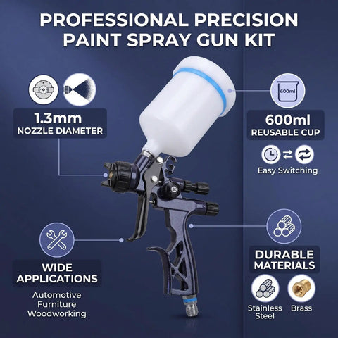 Professional Grade Hvlp Paint Spray Gun Kit With 600Ml Reusable Cup And 1Point3Mm Nozzle For Auto Paint And Diy Creations showing 1.3mm nozzle and cup.