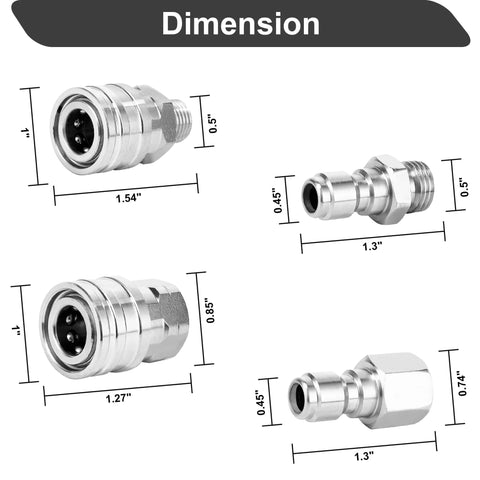 POWER TOWN stainless steel 1/4-inch quick-connect pressure washer fittings set with male and female NPT adapters (4 pieces)