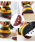 Heavy Duty 150 Pack 80 Grit Hook And Loop Sanding Discs 5 Inch 8 Hole Anti Clog Coating used on electric sander for woodworking.