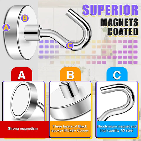 Heavy Duty Magnetic Hooks For Cruise Cabins 85 Pound Pull Steel Surface Mount Organizer Six Pack Silver Hella Strong Wall Magnet Storage Rack Built Tough Portable Travel Gear Total Lifesaver