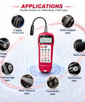 Sonic Belt Tension Meter Gauge For Drive Belts With Acoustic Probe, Measures 0.01N To 99900N And 10.0 Hz To 5000 Hz, Delivers Precise Tension Readings To Boost Performance And Cut Premature Wear For DIYers And Pros. red handheld belt tension meter with acoustic probe for V-belts