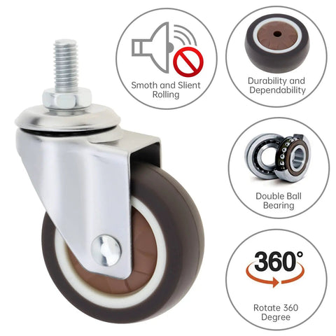 Close-up of a 2 inch TPR Rubber Caster Wheel showing double ball bearing and smooth glide for furniture.