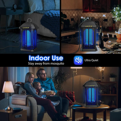 Indoor use of Outdoor Bug Zapper 4200V Electric Mosquito Zapper With Three Prong Plug for living room mosquito control.