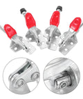 4-Piece Horizontal Quick Fixed Toggle Clamps For Welding And Woodworking, iron and PVC, close-up of mechanism details, push-pull tools.
