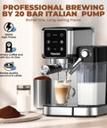 Smooth Operator 20 Bar Espresso Machine With Automatic Milk Frother And Snappy Touchscreen, Stainless Steel Cappuccino Latte Maker brewing espresso.