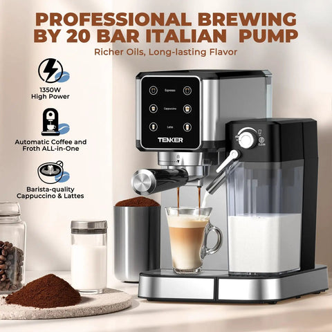 Smooth Operator 20 Bar Espresso Machine With Automatic Milk Frother And Snappy Touchscreen, Stainless Steel Cappuccino Latte Maker brewing espresso.