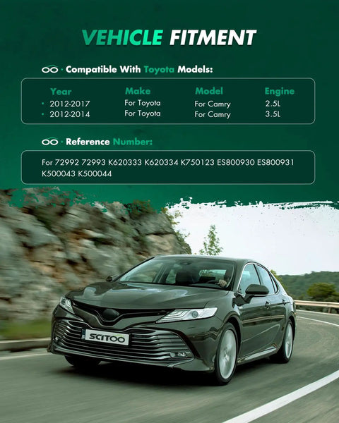 Vehicle fitment for Front Complete Strut And Spring Assembly For 2012 2017 Toyota Camry Replacement With Control Arm Ball Joint Stabilizer Bar Link And Tie Rod End OE Exact Fit Plug And Play, Toyota Camry sedan on road